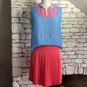 J. Crew Blue and Coral Midi Dress